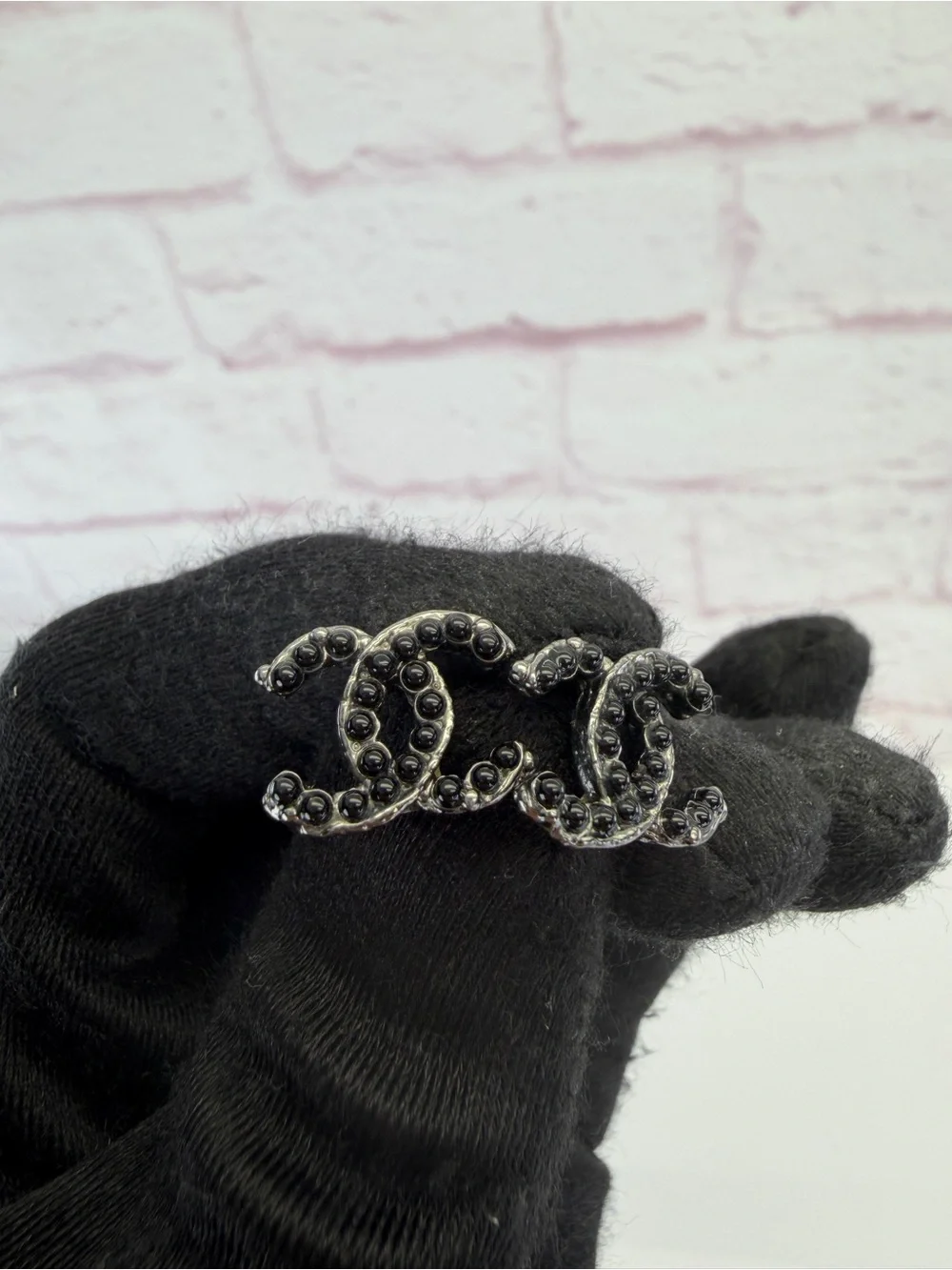 Chanel Black CC Crystal Ruthenium Studs Earrings